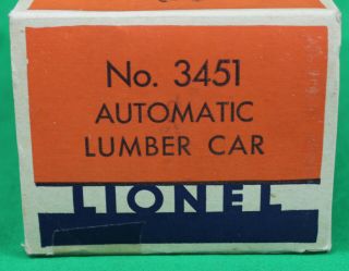 Vintage Lionel No.  3451 Automatic Lumber Car Empty Box