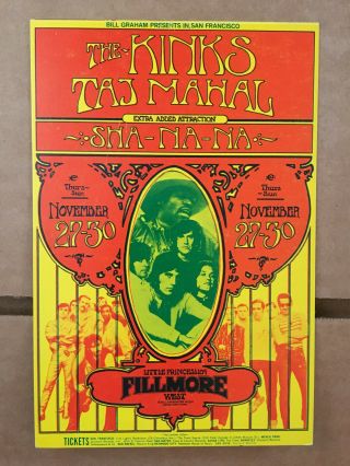 1969 Vintage Postcard Bill Graham Fillmore West The Kinks Taj Mahal Sha Na Na