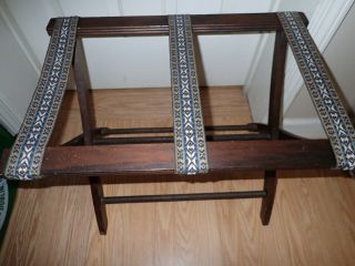 Vintage Wood Folding Luggage Rack - Suitcase Stand - Tapestry Strips