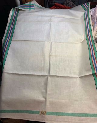Vintage Irish Linen Kitchen Toweling Towel Fabric Pretty Green Red Lg