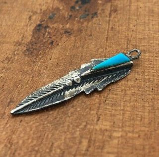 Vintage Sterling Silver Necklace 925 Pendant Native American Feather Turquoise