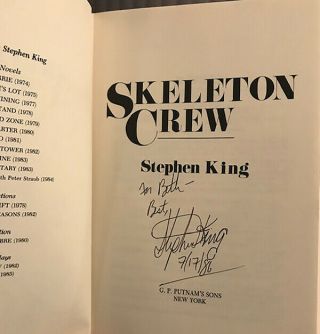 Signed First Edition Skeleton Crew Stephen King Book Firestarter Misery Carrie