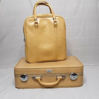 Vintage Set Amelia Earhart Yellow Hard Suit Case & Shoulder Bag Carry On Luggage