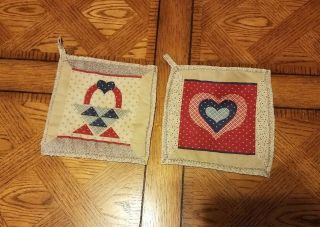 2 Vintage Handmade Quilted Pot Holders
