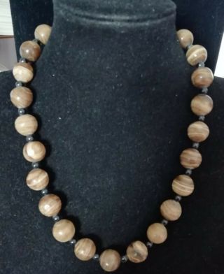 Vintage Brown Agate And Glass Beads Necklace