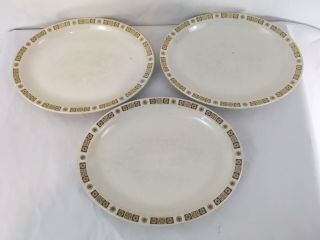 Vtg Buffalo China 11 1/4 " Oval Gold Pattern Rim Restaurant Dinner Plates (3)