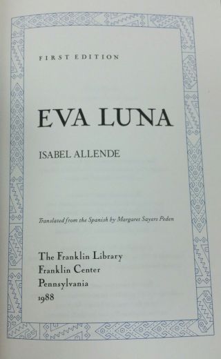 Eva Luna Isabel Allende Franklin Library Signed First Edition Leather 8