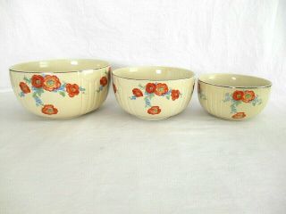 Vintage Hall China Orange Poppy Mixing Bowls - 3 Pc.  Set