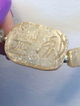 Vintage Necklace Carved Soap Stone Beaded Scarab Pendant Egyptian 1 1/20 14k