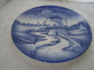 Vintage Blue White Dutch Windmill Ceramic 3d Plate 11¾” Western Germany Zv Retro