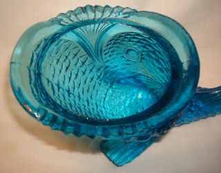Vintage Blue Glass Dolphin Koi Fish Animal Covered Dish Candy Bowl w/Lid 3