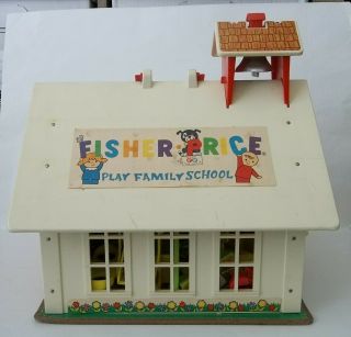 Vintage 1971 Fisher Price Little People School House Furniture Playground Toys