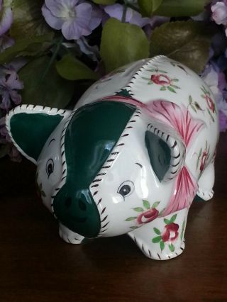 Vintage Mid Century Large Ceramic Piggy Bank - Lefton Hand Painted Floral