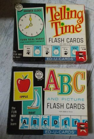 Vintage 1963 Ed - U - Cards No.  243 Abc Picture & No.  245 Telling Time Flash Cards