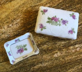 Vintage Schumann Arzberg Germany Cigarette Covered Dish & Ashtray Lilac Time