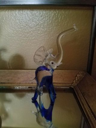 1950s 60s Vintage Murano Glass Elephant Ice Blue Art Glass Figurine