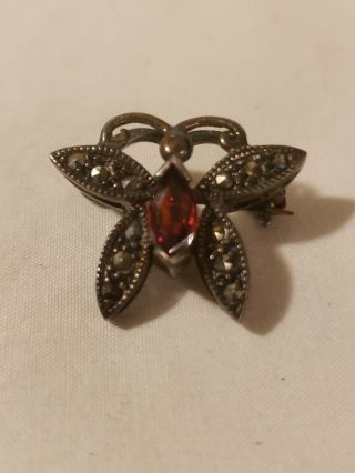 Vintage Estate C1980 Sterling Silver Garnet Butterfly Pin Piece