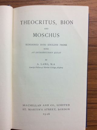 1928 THEOCRITUS,  BION & MOSCHUS By A Lang Decorative Book 4