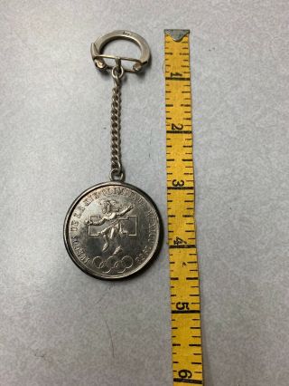 Vintage 1968 Olympic 25 Peso Silver Coin Mexico Key Chain Sterling Silver Taxco