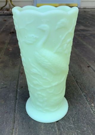 Vintage Fenton Sherbet Lime Green / Green 8 " Satin Glass Peacock Vase