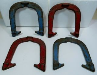 Vintage Horseshoes Set Of Four Gordon Spin On 1966 Blue And Red