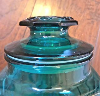 Vintage LE Smith Imperial Atterbury Scroll Teal Blue Glass Canister Jar - 9 