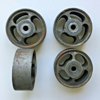 (4) Vintage Cast Metal Wheels Casters 3 " Steampunk Industrial Restoration