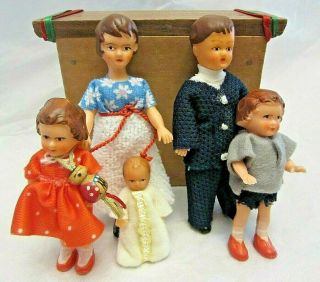 Vintage 5 Pc Ari Miniature Rubber Dollhouse Doll Family Konigseer Puppen Germany