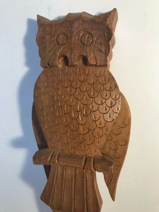 Vintage Carved Wood Owl Folk Art Wings Move Up Down Unique Mid Century Carving 2