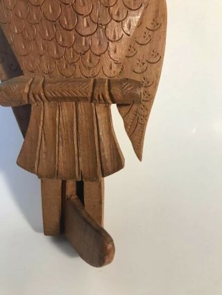 Vintage Carved Wood Owl Folk Art Wings Move Up Down Unique Mid Century Carving 4