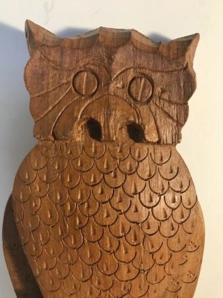 Vintage Carved Wood Owl Folk Art Wings Move Up Down Unique Mid Century Carving 5