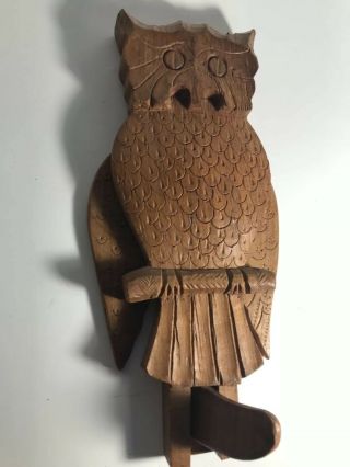 Vintage Carved Wood Owl Folk Art Wings Move Up Down Unique Mid Century Carving 7