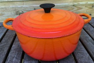 Vintage Le Creuset French 20cm Cast Iron Orange Enamel Casserole Pot Pan