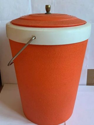 Vintage 1970s Mid Century Modern - Plastic Ice Bucket - Beacon Orange And White.