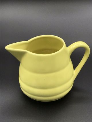 Vintage Bauer Pottery Beehive Ringware Yellow Chartruese Creamer Pitcher Vase 4 