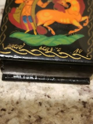 Vintage Black Lacquer Trinket Box Signed Hinged Fairy Tale Russian 2