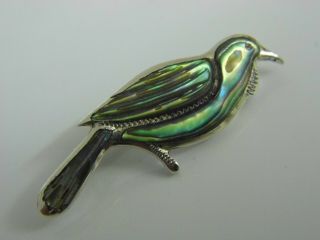 An Exquisite Vintage Solid Sterling Silver & Paua Shell Zealand Bird Brooch
