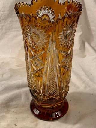 Vintage Nachtmann Bleikristall Amber Crystal Ornate Cut Vase Bavaria Germany 3