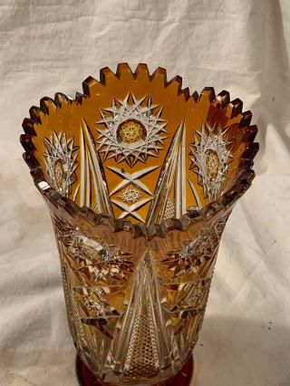 Vintage Nachtmann Bleikristall Amber Crystal Ornate Cut Vase Bavaria Germany 5