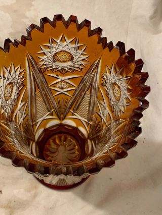 Vintage Nachtmann Bleikristall Amber Crystal Ornate Cut Vase Bavaria Germany 6