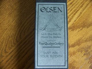 Vintage Olsen Kitchen Knife W/Box Wood Handle 17 1/2  Made In Howard City Mi. 5