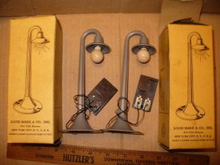 2 Vintage Marx Lamp Posts 072 6 " Gray & Boxes 1 Not Train Garden
