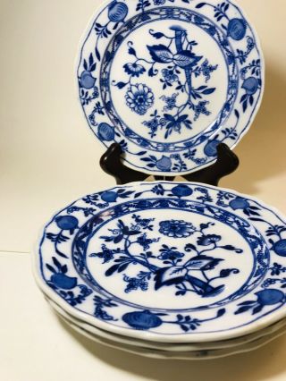 Set Of 4 Vintage Meissen Cauldon England Blue Onion Plates 7 3/4” Salad Dessert