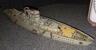 Vintage Marx Tin Litho Wind - Up Toy U.  S.  S.  Washington Ship 14 1/2 " Long