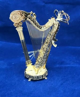 Vtg Danbury Gold Plate 1999 Ornament Musical Instrument Harp Filigree 3.  75 "