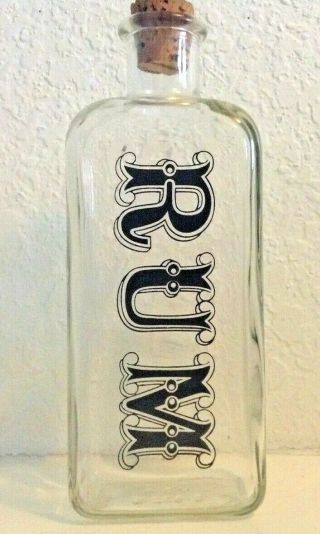 Vtg Tcw Co.  Bottle Decanter W/cork Rum Bar Spirit 10 " Tall Spellout Glass Usa