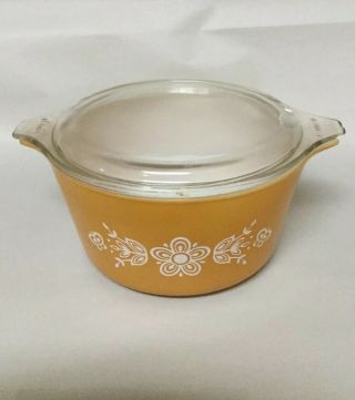 Vintage Pyrex Butterfly Gold Baking Casserole Dish Set Of 2 With Glass Top 5