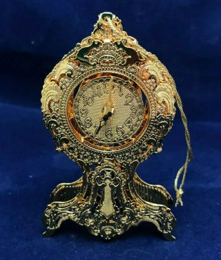 Vtg Danbury 23k Gold Plated 1999 Ornament Fancy Filigree Mantle Clock 3.  5 "