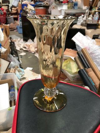 Pairpoint Vintage Art Glass Vase Amber/gold With Controlled Bubble 10”