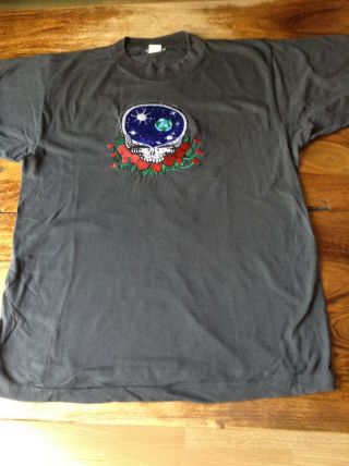 Vintage Grateful Dead T Shirt Black Embroidered Space Steelie Nepal L Ex.